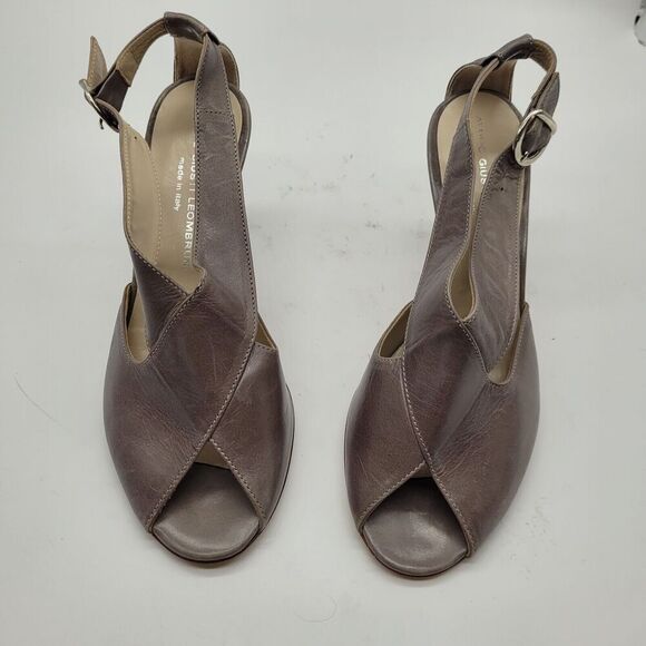 AGL gray brown leather sling back sandal cone heels sz EU 40 US 10 criss cross - Picture 2 of 10